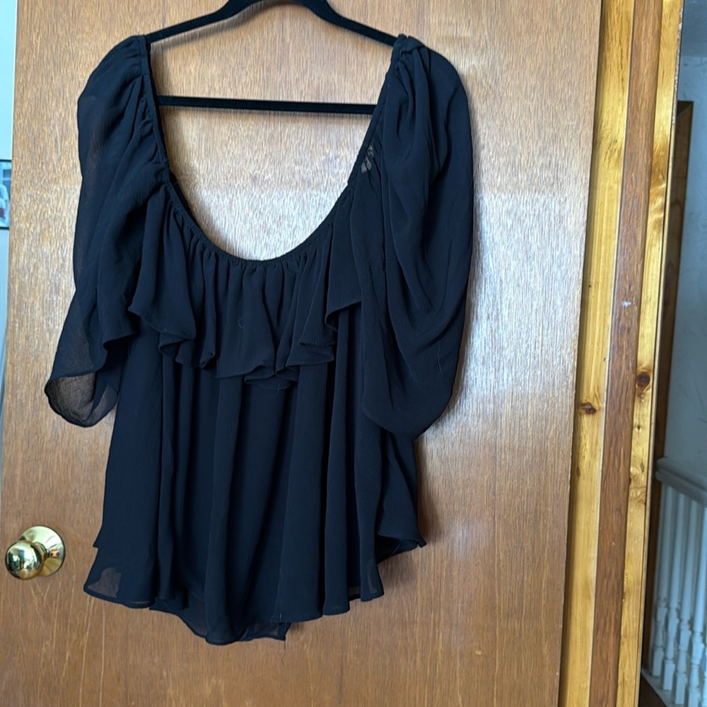 Black chiffon off the shoulder top size Large